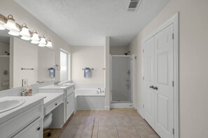 Shower, hair dryer, towels, soap - NEW! Single Story 3BR Lake Retreat | Covered Patio, Fenced Yard, Sleeps 6, Great Location (Montgomery)