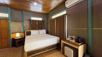 Desk, blackout curtains, soundproofing, iron/ironing board