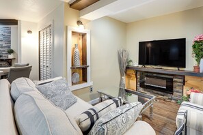 TV, fireplace - Extended Stay in Denver! Cozy Apartment w/ Patio (Denver)