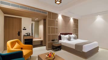 In-room safe, desk, laptop workspace, blackout curtains