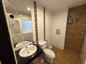 Ducha, secador de pelo, bidé y toallas