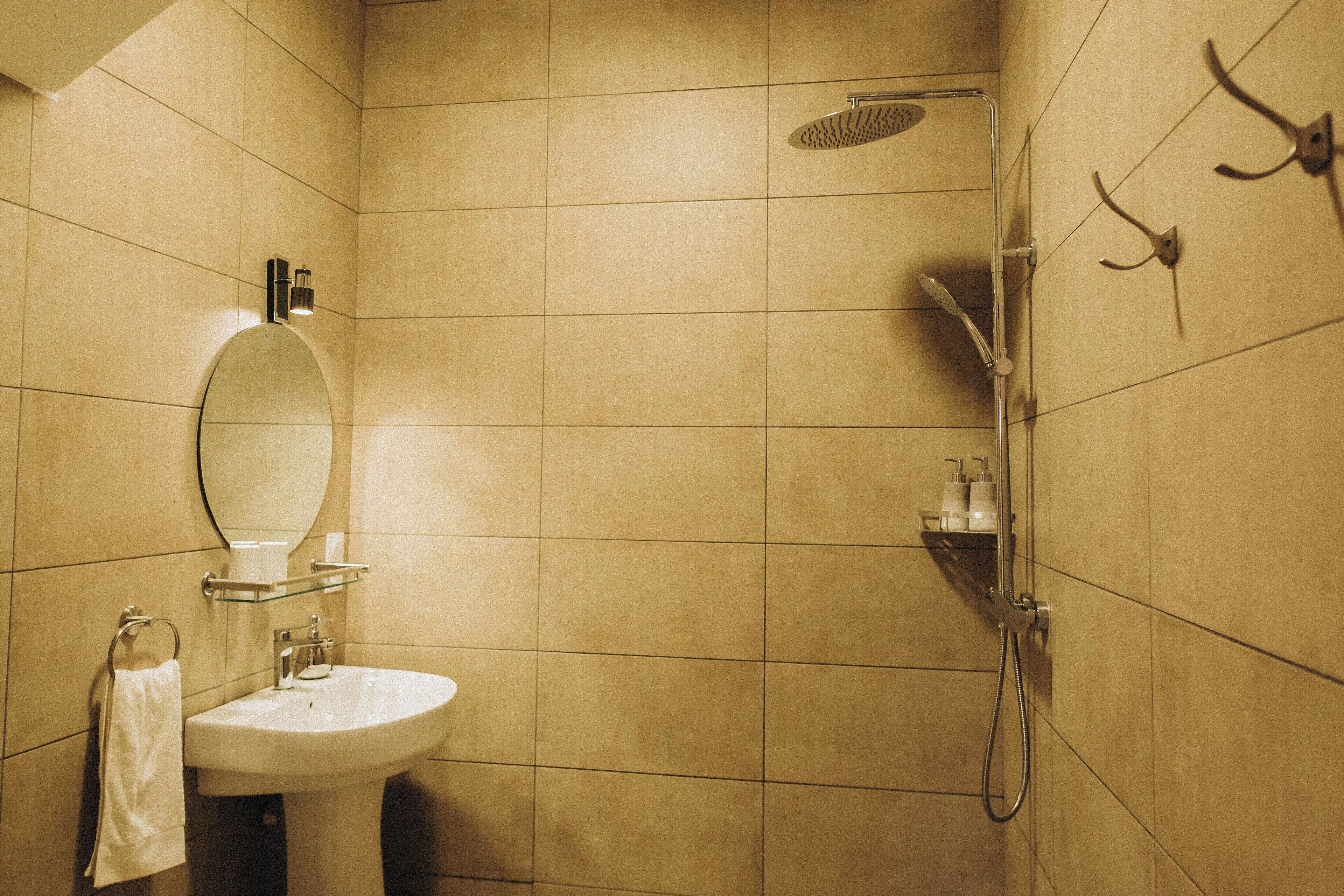 Comfort Double Room, Garden View | Bathroom | Shower, hair dryer, towels, soap