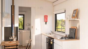 Fridge, microwave, stovetop, electric kettle