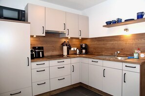Kühlschrank, Mikrowelle, Herdplatte, Geschirrspüler