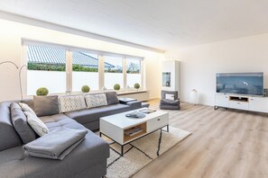 TV, stereo - Haus Libelle: Modern vacation home with garden, gas barbecue & WLAN for 4 guests (Leck)