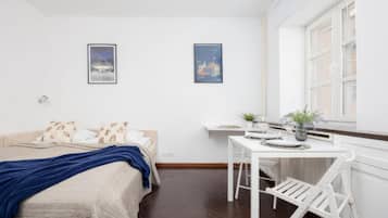 Studio, byutsikt | Strykejern/-brett og wi-fi (inkludert)