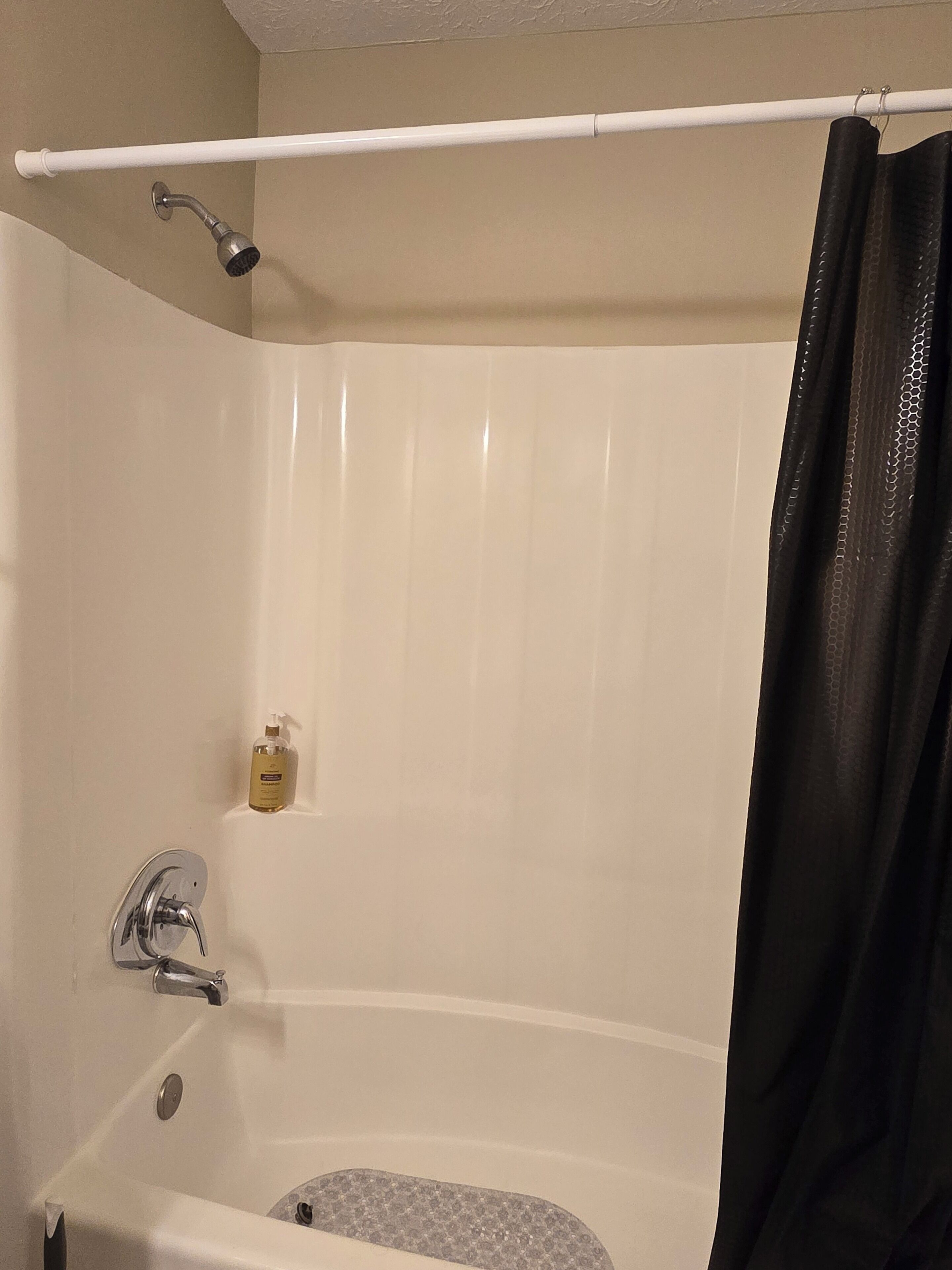 Shower, towels, soap, toilet paper