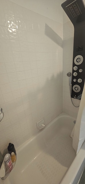 Secadora de cabello, toallas, jabón, papel de baño 