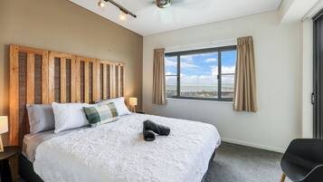 1 bedroom, desk, iron/ironing board, travel cot