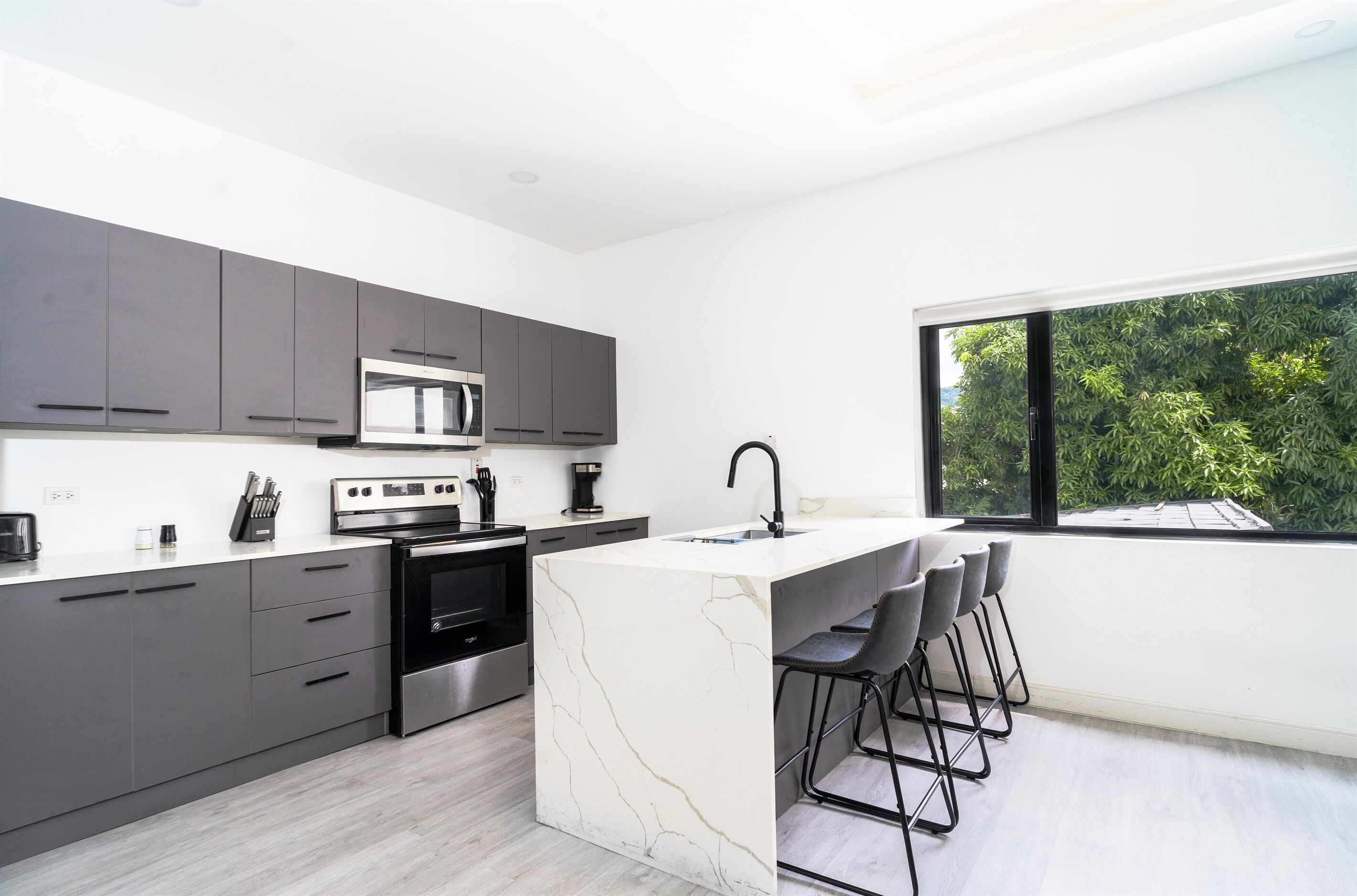 Frigorífico, microondas, horno y placa de cocina