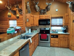 Microwave, oven, stovetop, dishwasher - Cozy wood cabin/house nestled in the North Carolina mountains. (Lenoir)