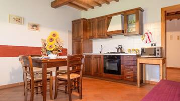 Fridge, stovetop, cookware/dishes/utensils