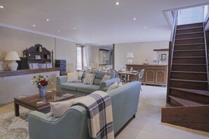 Télévision, cheminée, chaîne hi-fi