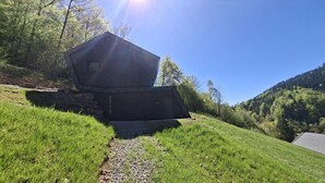 A modern building with a sloped roof, surrounded by lush greenery and a clear sky. - SMART LODGES (Bad Rippoldsau-Schapbach)
