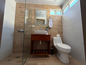 Suite Confort | Salle de bain | Douche, serviettes fournies, savon, papier de toilette