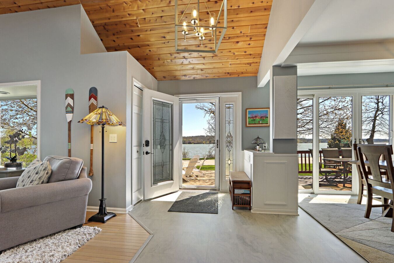 Televisión, chimenea, reproductor de DVD y libros 