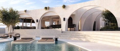 Indoor pool, outdoor pool, free pool cabanas, pool umbrellas