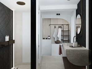 Suite with Hot Tub & Town View | Kamar mandi | Perlengkapan mandi desainer, pengering rambut, jubah mandi, dan sandal