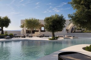 Indoor pool, outdoor pool, free cabanas, pool umbrellas - Mamay Hotel (Santorini)