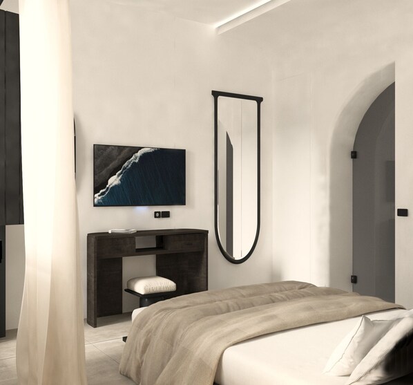 Double Room with Outdoor Hot Tub | Premium bedding, minibar, in-room safe, blackout curtains - Mamay Hotel (Santorini)