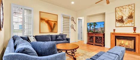 TV, fireplace, offices