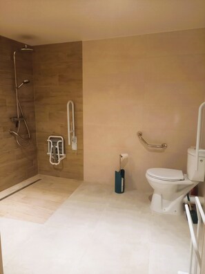 Shower, soap, toilet paper