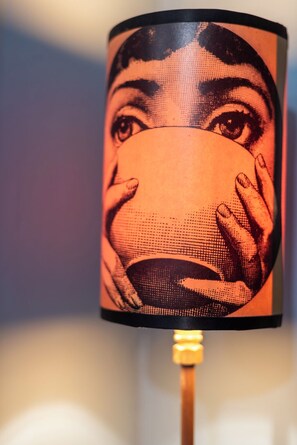 A lamp with a pop art style design.