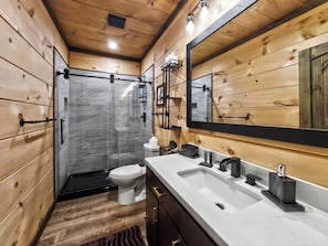 Shower, hair dryer, towels - Copper Fox Ridge | Minutes to Carter's Lake | Game Room + Hot Tub + Screened Deck (Ellijay)