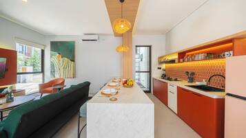 Standard Villa, Balcony | Private kitchen | Fridge, microwave, stovetop, electric kettle