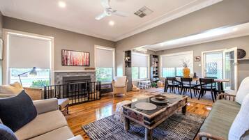 TV, fireplace, offices