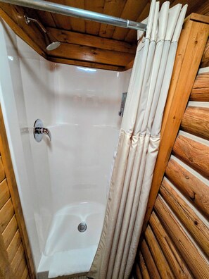 Shower, hair dryer, towels, soap - Alpine Lodge - Queen Room 2 (Red Lodge)
