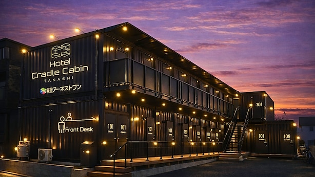 A hotel with multiple cabins, each marked with a number. - Hotel Cradle Cabin TANASHI (Nishitokyo)