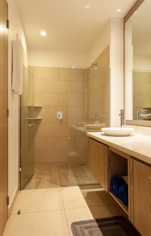 Secador de cabelo, toalhas de banho