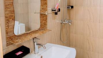 Shower, slippers, towels