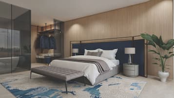 Een minibar, verduisterende gordijnen, een strijkplank/strijkijzer