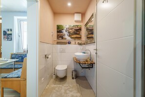 Douche, séchoir à cheveux, serviettes fournies