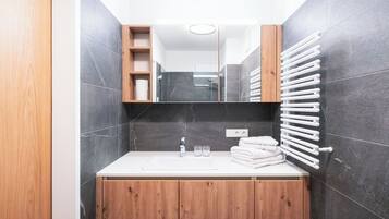 Apartment | Bathroom | Shower, hair dryer, towels, soap