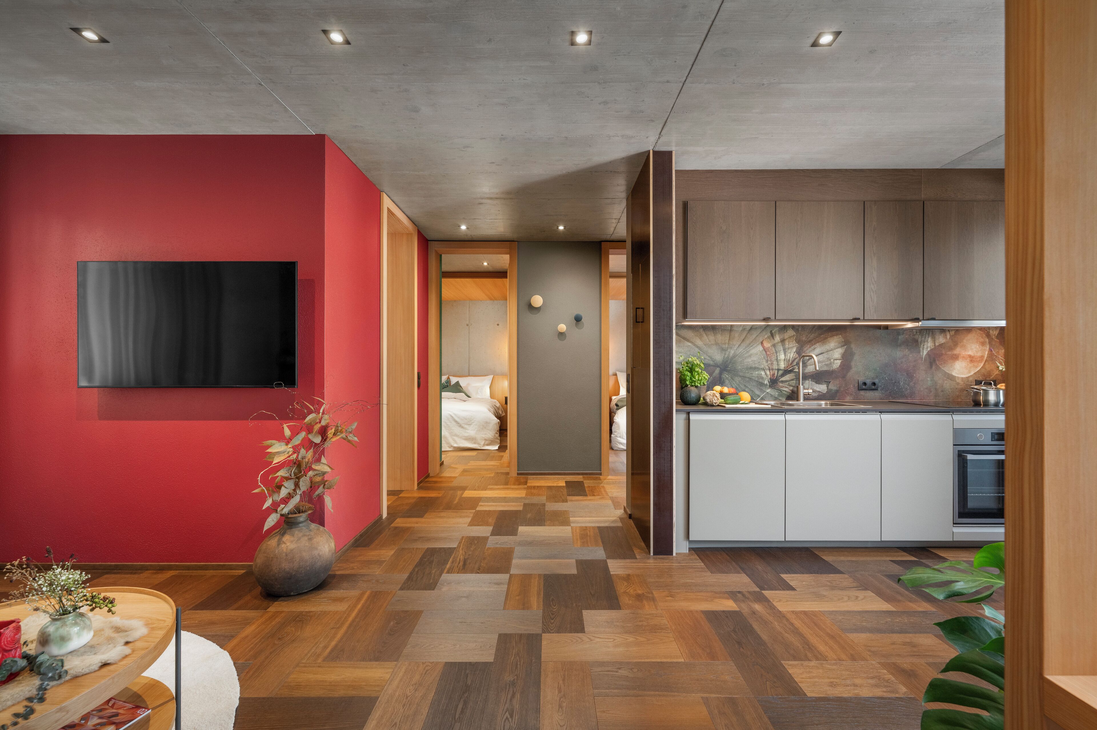 Design-Apartment, Balkon, Bergblick