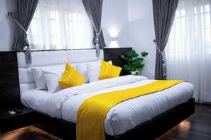 Desk, laptop workspace, blackout curtains, soundproofing - Home Suites And Resort  (Owerri)