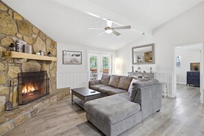 Smart TV, fireplace, video games