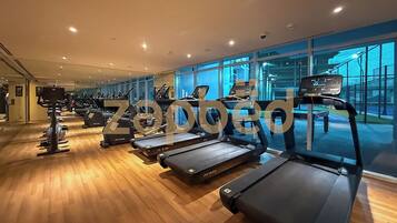 Leilighet, balkong, byutsikt | Treningsfasiliteter