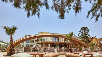 Seasonal outdoor pool, pool umbrellas, pool loungers