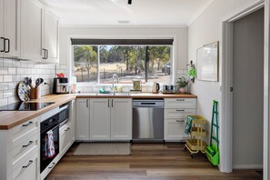 Fridge, microwave, oven, dishwasher