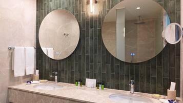 Shower, eco-friendly toiletries, hair dryer, slippers