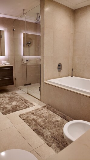 Haartrockner, Bidet, Handtücher, Seife