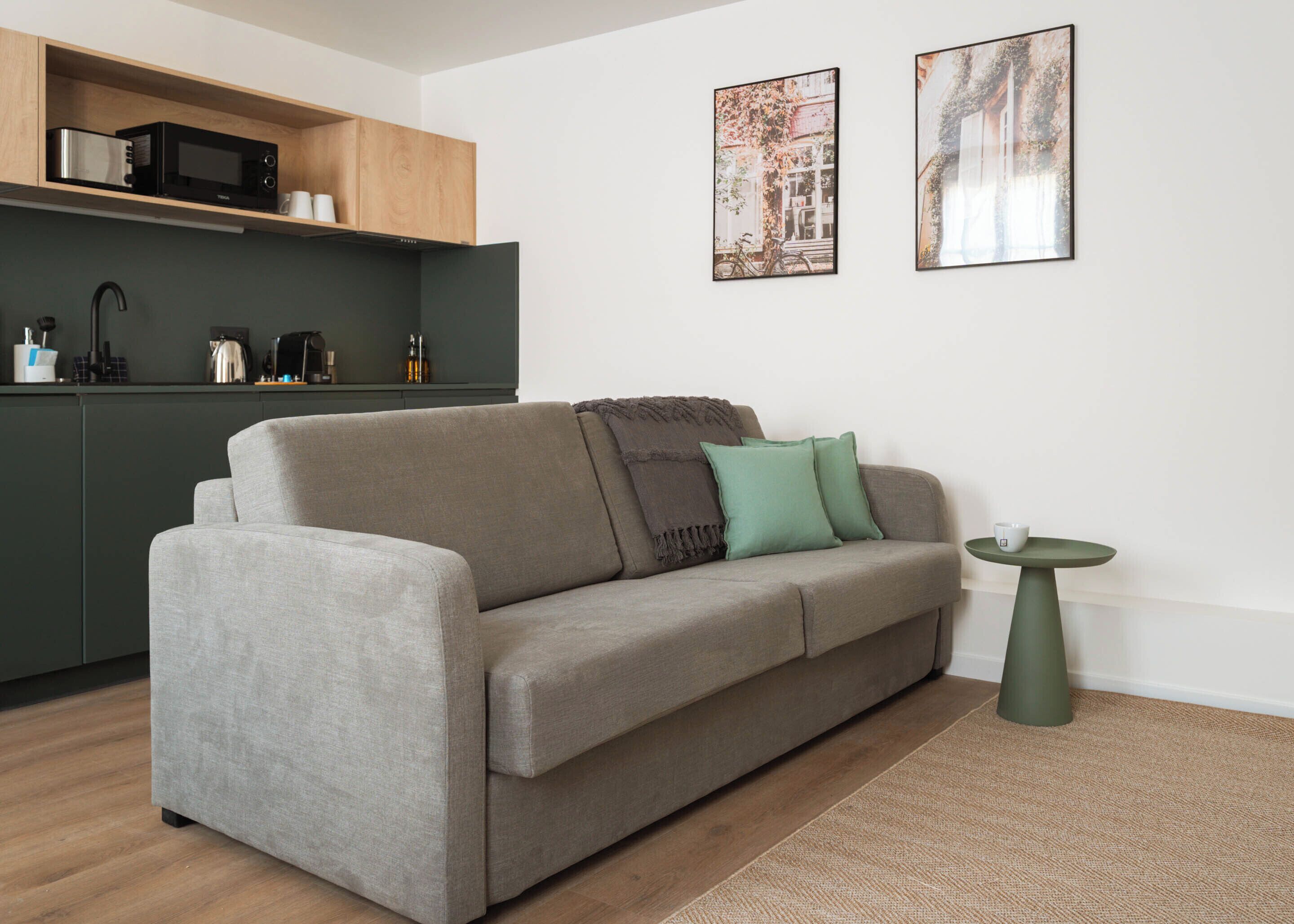 One-Bedroom Suite with Sofa Bed | Private kitchen | Espresso maker, electric kettle