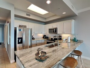 Fridge, microwave, oven, stovetop - The Indies #209 | Quiet Beach, Pool, Hot Tub, Gym, Rooftop Deck (Gulf Shores)