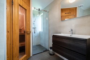 Shower, hair dryer, soap