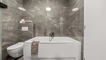 Hair dryer, towels, toilet paper