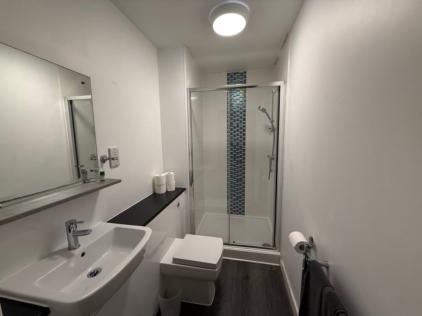 Ducha, secador de pelo y toallas